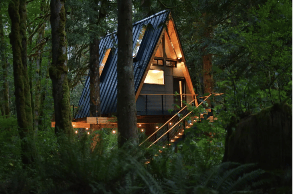 A-frame cabin in woods