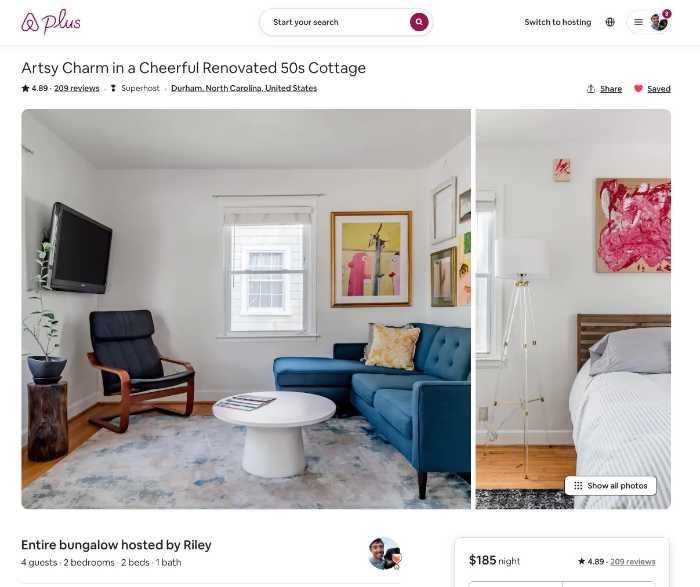 Airbnb plus listing in Durham